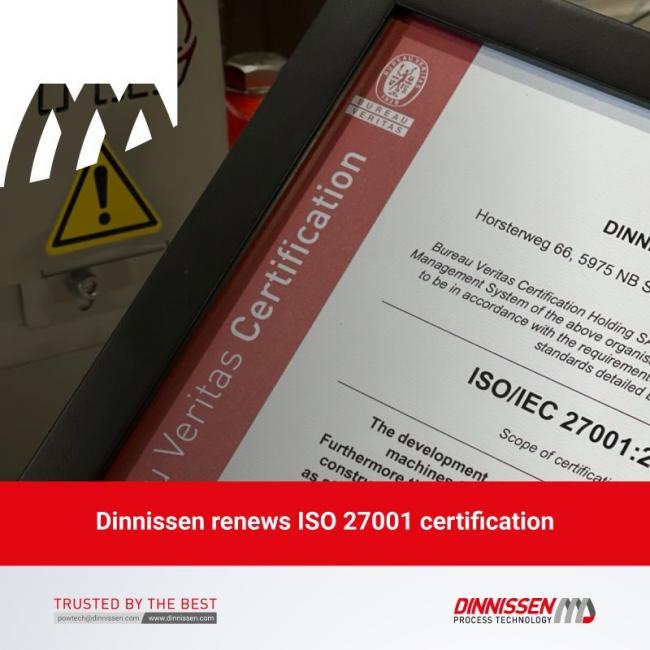 Dinnissen Process Technology erneuert ISO 27001-Zertifizierung